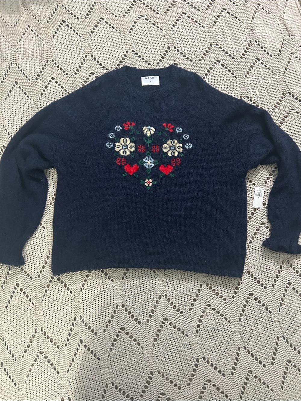 Old Navy Floral Heart Design Sweater XL NWT